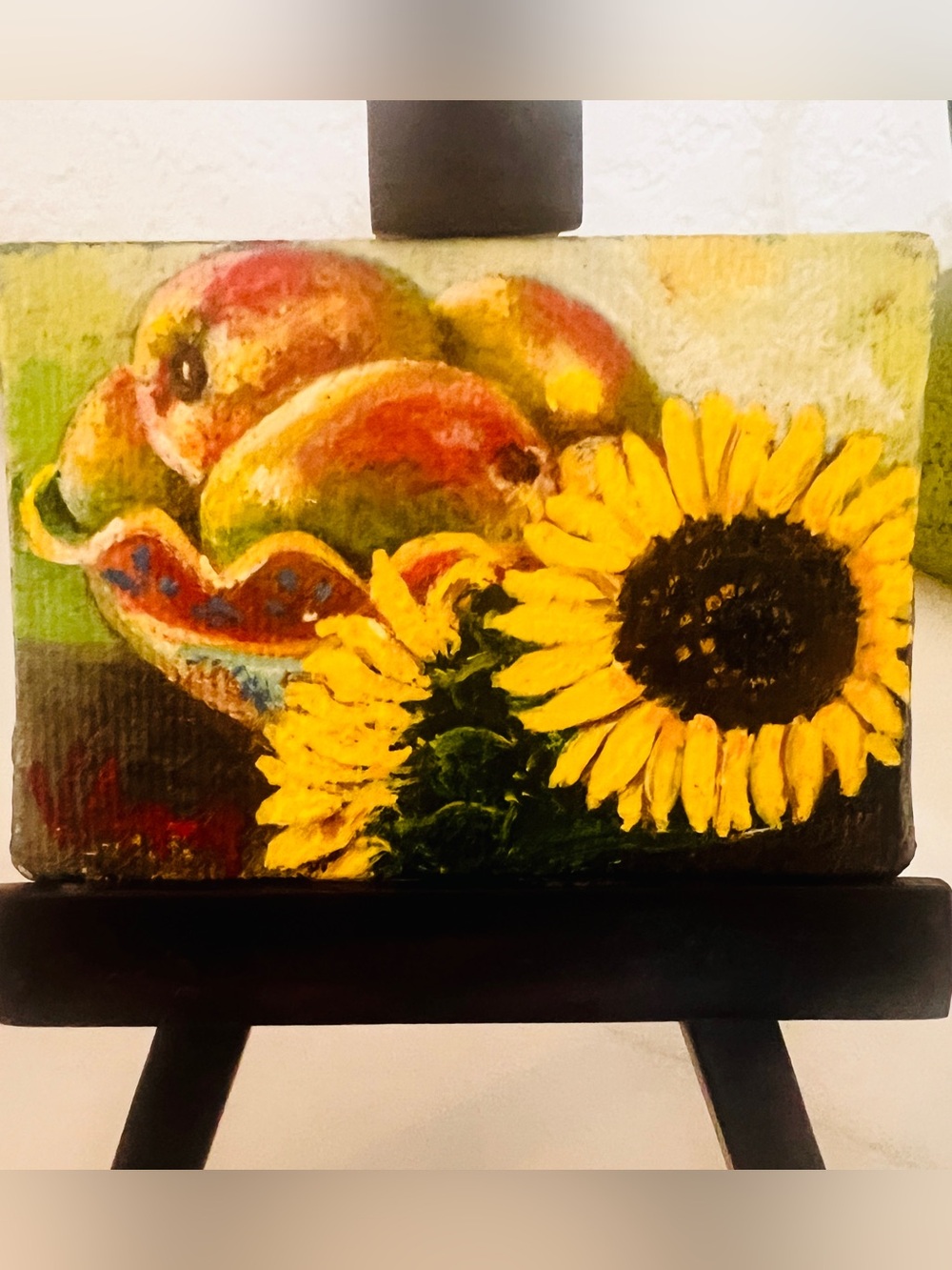 CONSIGNMENT Original Art!-Painted Sunflower Mini Canvas on Easel -